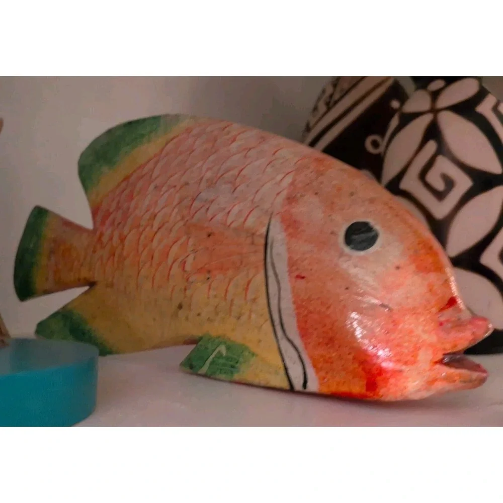 VTG Dominican Republic Hand Carved Wood Fish Figurines Set 2 Tropical Blue 10